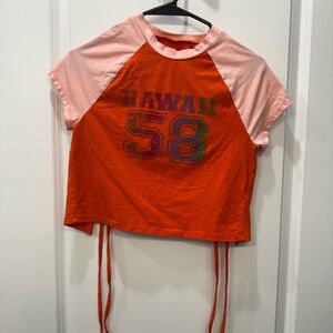 Urban Outfitters HAWAII 58 red pink crop top with tie open back